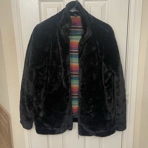 Crazy Train Black fur jacket sz Large